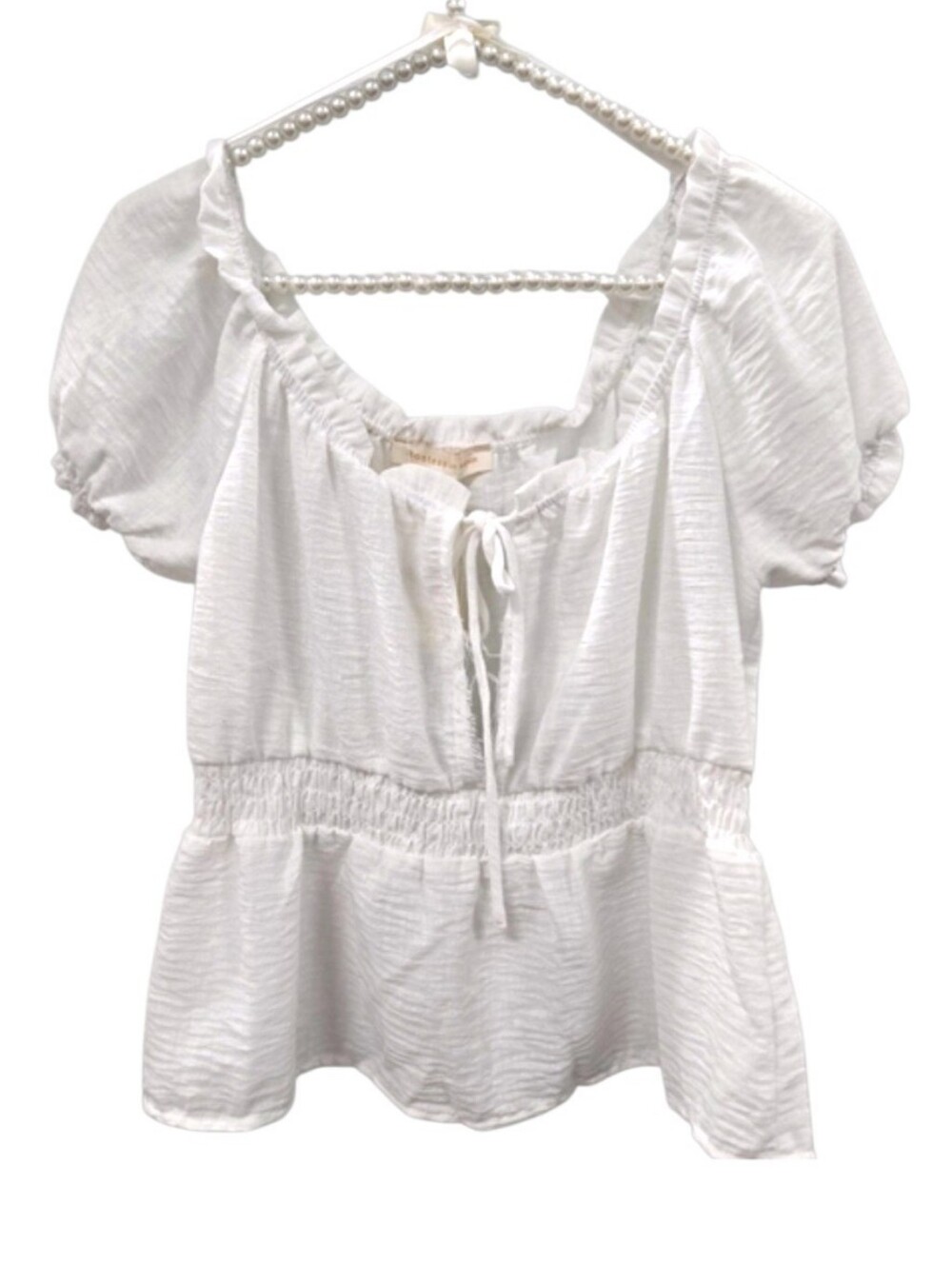 🔥 Monteau White Boho Babydoll Peasant Blouse with Puff Sleeves (Cottegecore)